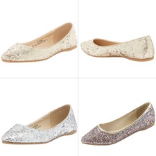 NEW Encrusted Glitter Pointy Toe Womens Ballerina Ballet Flat Slide Slip On Shoe