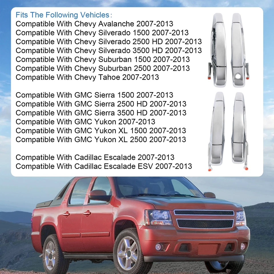 4x Chrome Door Handles Left&Right For GMC Chevy Tahoe Yukon Sierra Denali 07-13 - Image 4 of 4