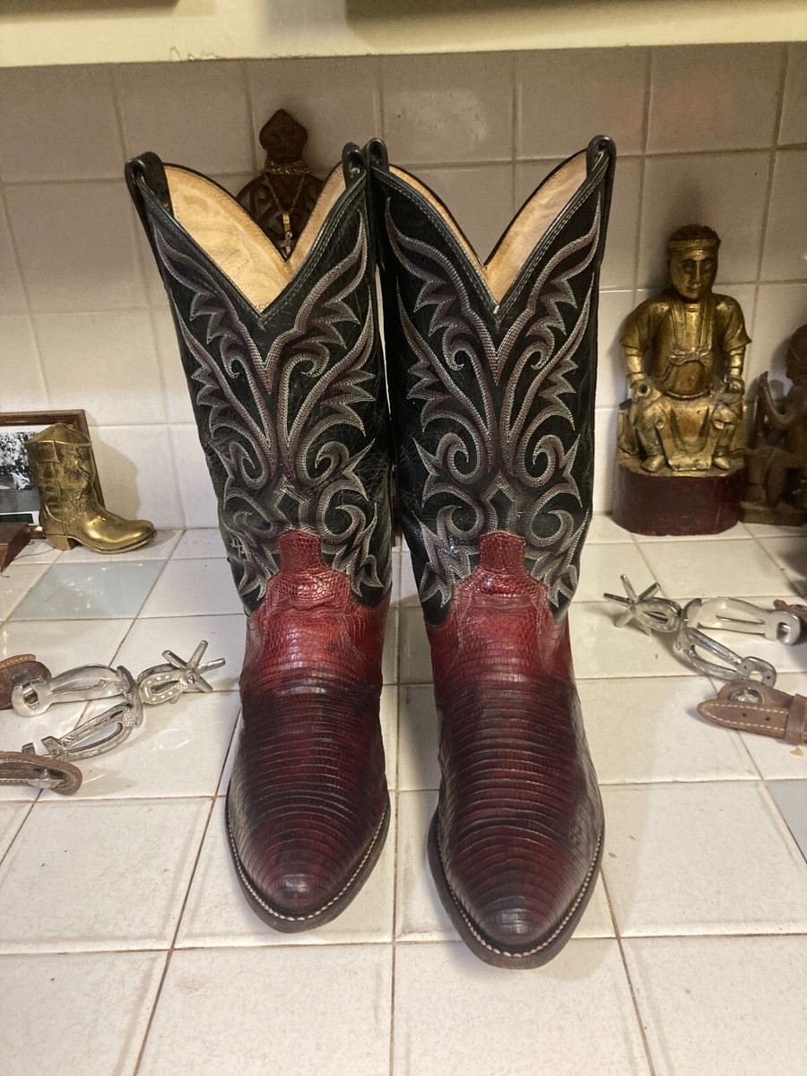 DAN POST WINE CHERRY TEJU LIZARD WESTERN COWBOY RANCH RODEO  display picture 2