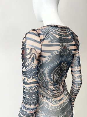 Authentic Women's Jean Paul Gaultier Lindex Tattoo Mesh Top