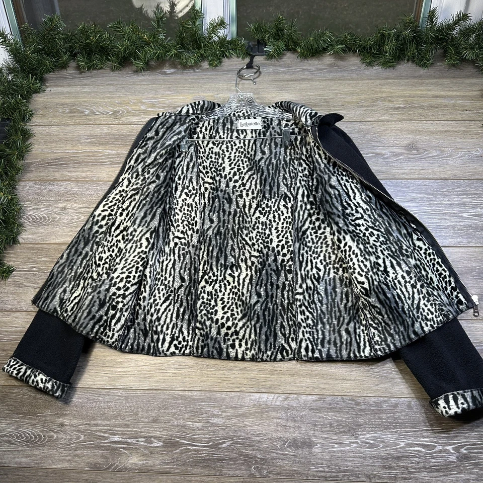 Chaqueta Bagatelle Talla Mediana Negra Leopardo de las Nieves Imitación Piel Abrigo Forrado Cremallera Foto 4 de 4