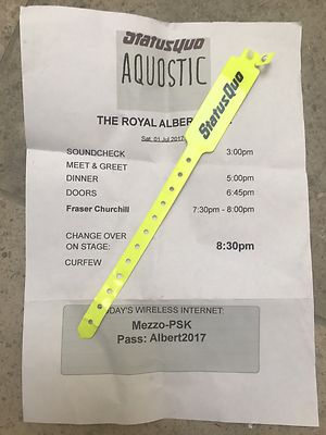 Status Quo Backstage Pass AQUOSTIC 2017 Royal Albert Hall Crew Information