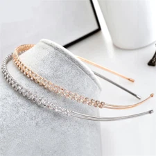 Women Crystal Headband Thin Rhinestone Double Row Hairband Hair Hoop Prom