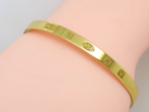 18ct Gold Vermeil Britannia 958 Silver Bangle Bracelet With Full UK Hallmarks - Picture 2 of 5