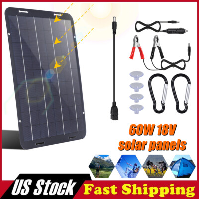Portable 60W 18V Solar Panel Kit w/ USB & Car Charger for Boat RV Car Camping