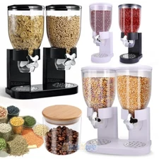 Dual Chamber Dry Food Cereal Dispenser Airtight Kitchen Storage Twin Container