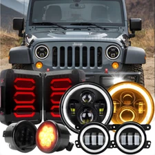 Combo 8pc for Jeep JK JKU 07-18 7" Halo Led Headlight Tail Fog Turn Signal Light