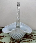 Vintage Ruffled White French Opalescent Hobnail Fenton? Easter Basket Small