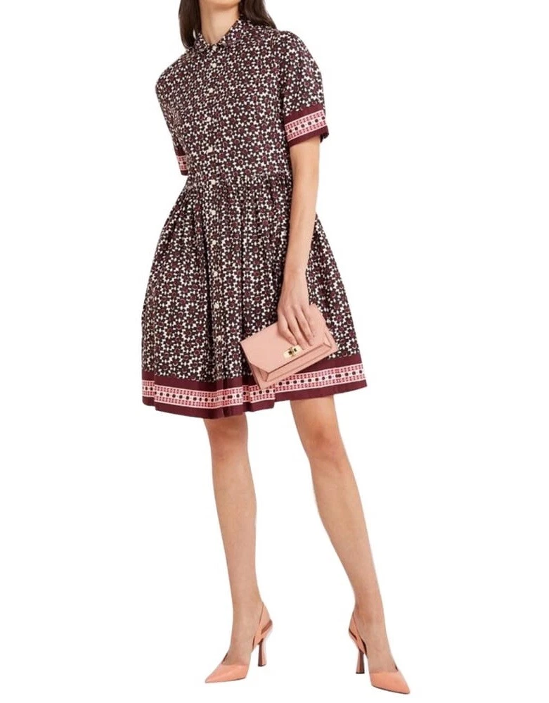 Camicia in piastrelle floreali Kate Spade taglia 6 abito aderente e svasato con tasche abito da camicia