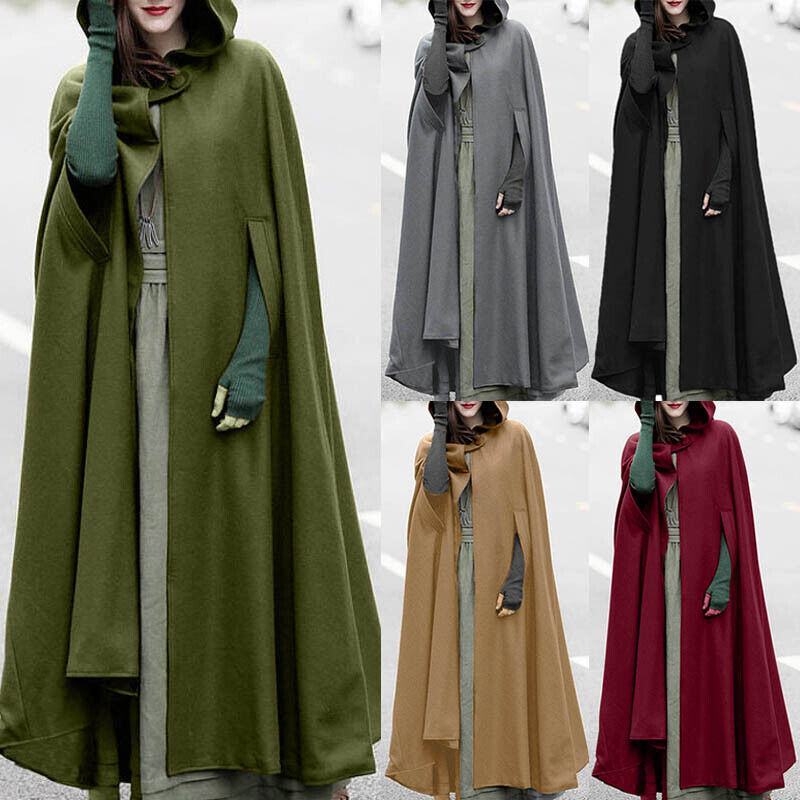 UK Women Hooded Overcoat Loose Long Coat Jacket Cloak Poncho Maxi Cape Outerwear