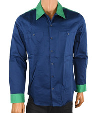 Calvin Klein Mens Shirt New L Blue Green Slim Fit Button up 2 Pocket Colorblock