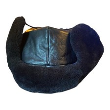 Vintage Russian USSR Ushanka Winter Trapper Hat - Black - Roughly Size 7