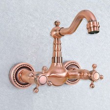 360 Swivel Red Copper Dual Handles Wall Mount Kitchen Basin Sink Mixer Faucet