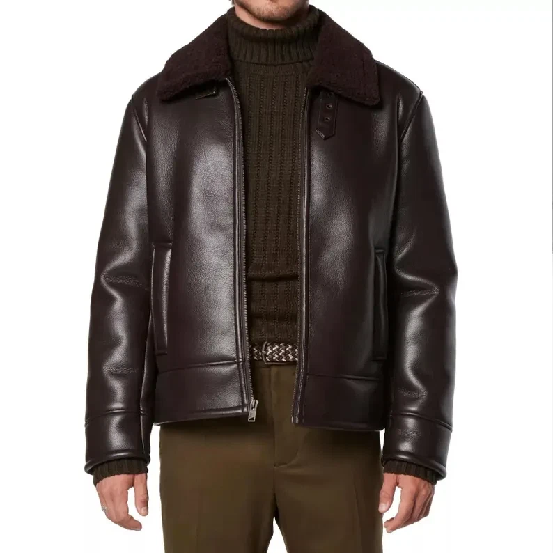 Men’s Brown Sheepskin Leather RAF Aviator Shearling B3 Bomber Pilot Jacket