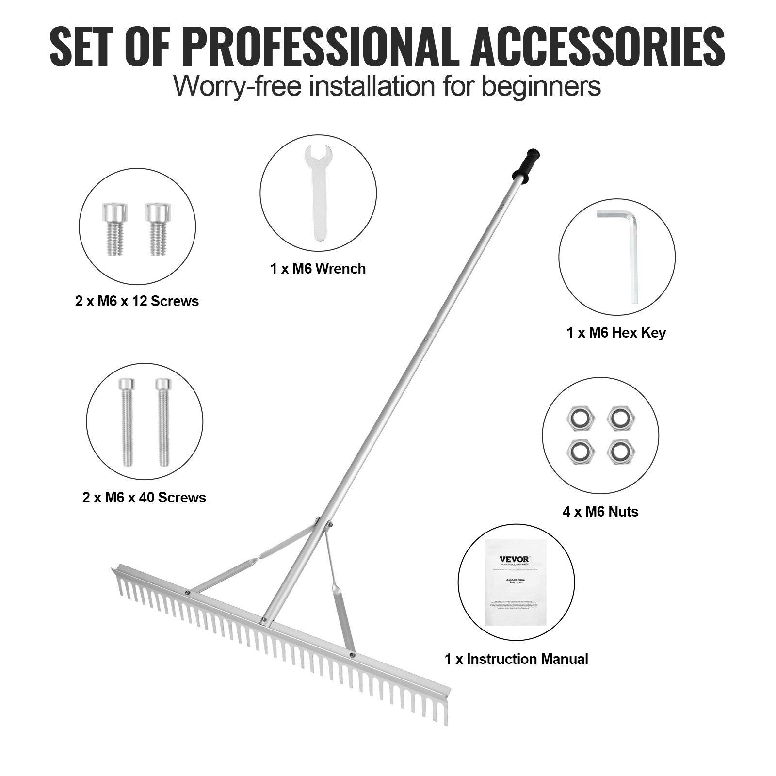 Optimized 36in Aluminum Landscape Rake with 75in Handle for Soil Management