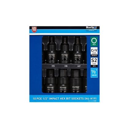 BlueSpot Impact Allen Key Hex 1/2"" Drive Bit Socket Set H4 - H19 Bits 10pc - Image 3
