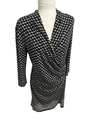 Max Studio Faux Wrap Dress~L~ Black Jersey Knit~ 3/4 Slv N Nk~Office to Dinner