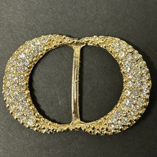 Vintage Belt Buckle Gold Rhinestone Oval Slide Glam