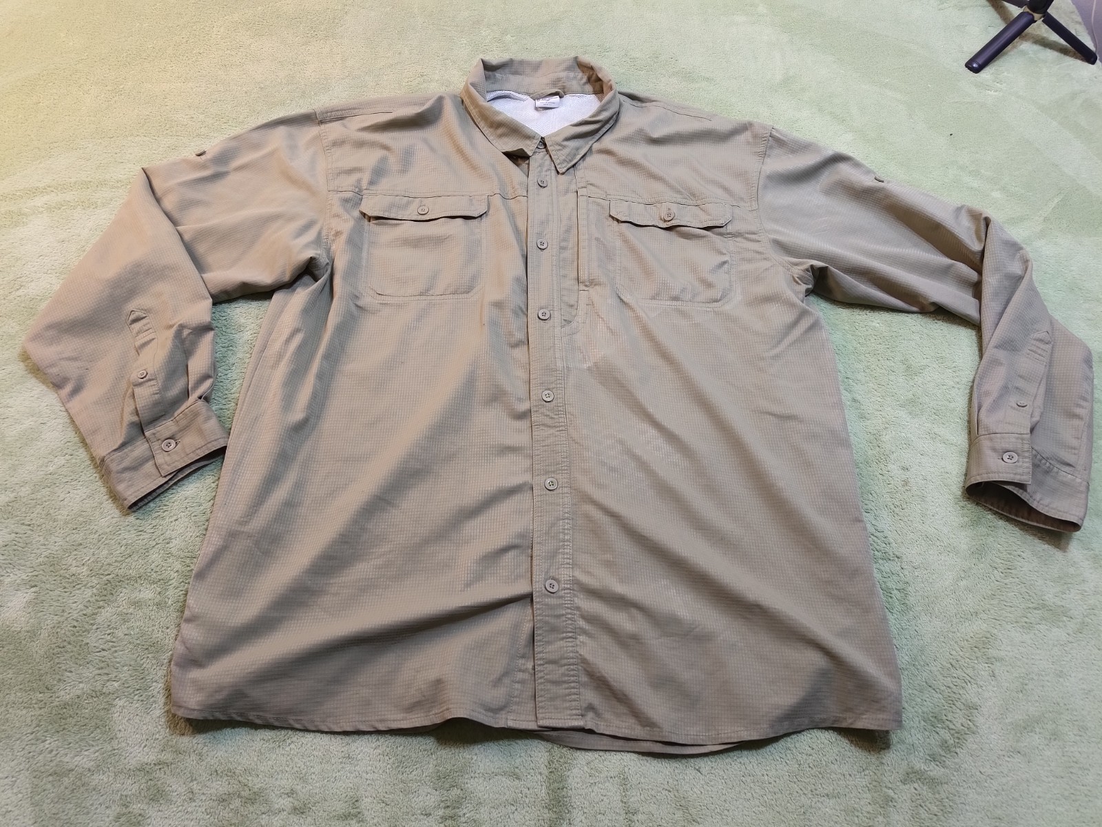 Hi-Tec Men's 2XL Shirt Tan Ripstop Vented Back Hiking Fishing Long Sleeve