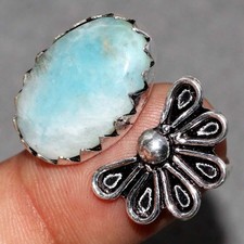 Flower Larimar 925 Silver Plated Ring US FreeSize Handmade Jewellery Trendy GW