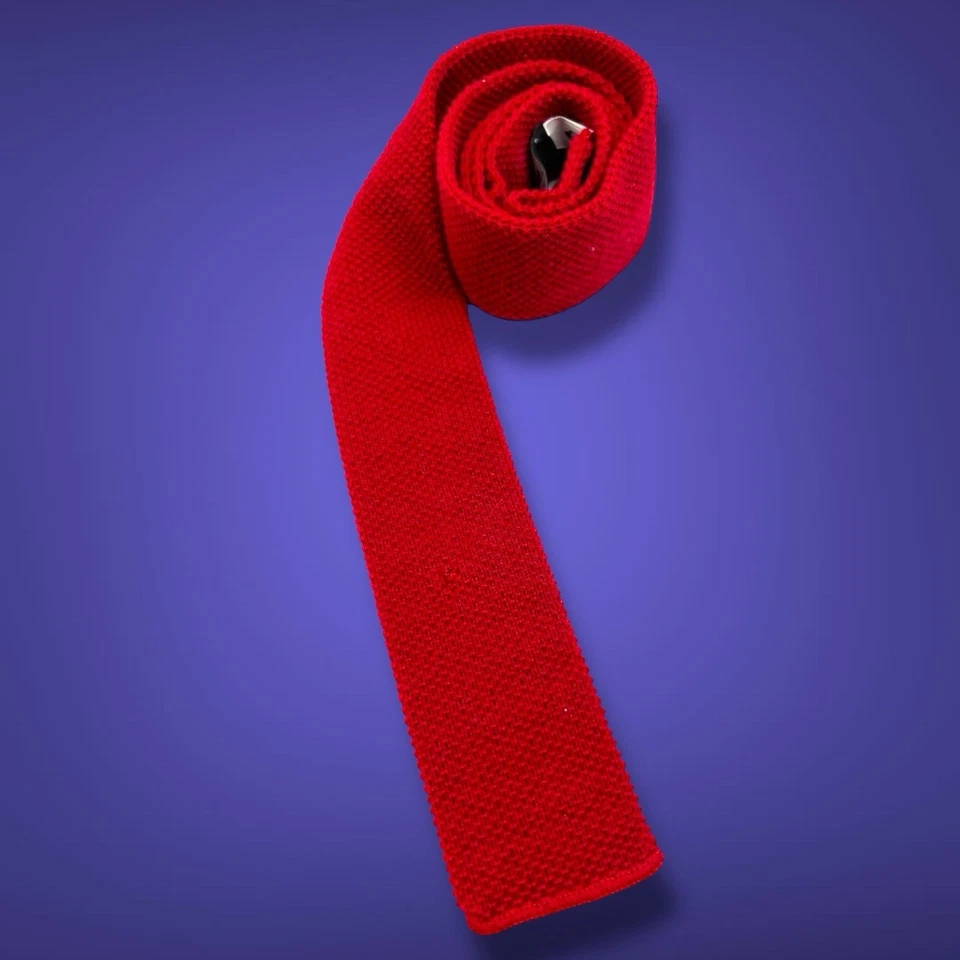 20 世纪 80 年代复古红色紧身领带 100% 羊毛领带复古学院风新浪潮滑板 — 第 3/4 张图片