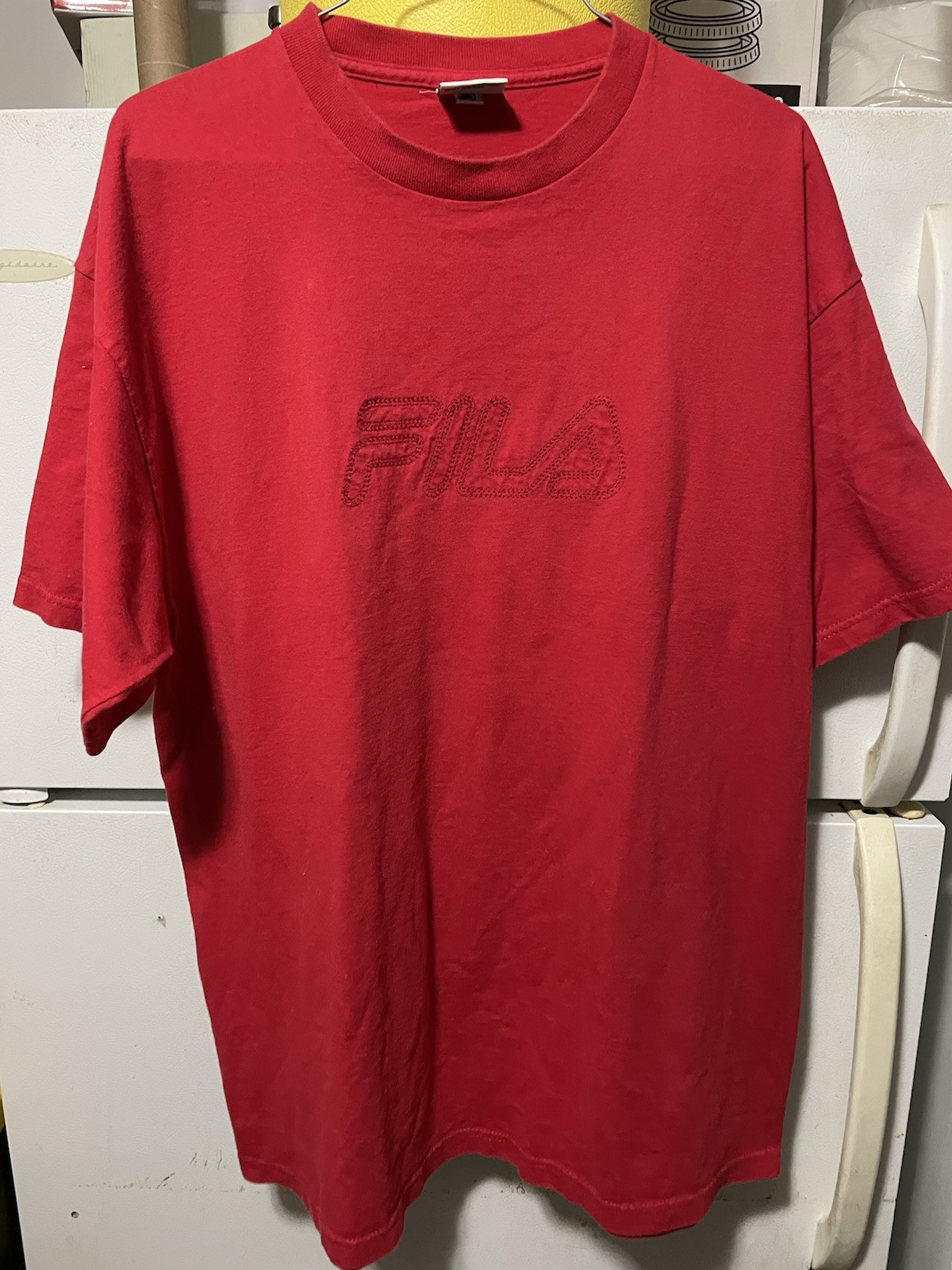 Vintage Fila Box Logo T Corto Rosso Made In USA Taglia Large