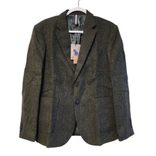 PJ Paul Jones Mens Herringbone Blazer Jacket Wool Blend Green Tweed Size S