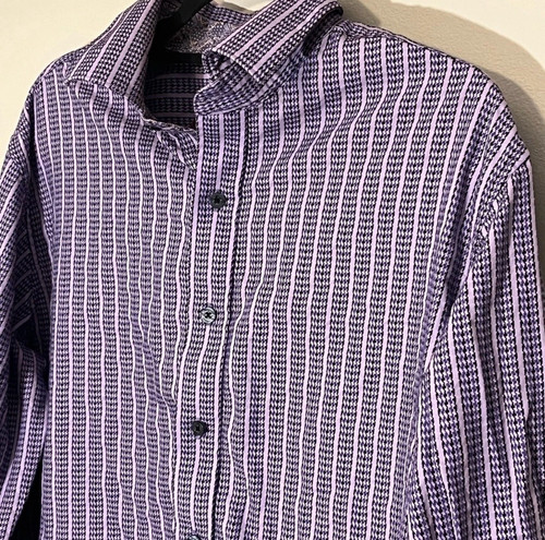 Robert Graham Shirt Large Purple Paisley Flip Cuff Preppy Long Sleeve Button (B)