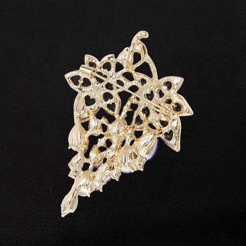 Women's Purple Crystal Rhinestone Abalone Shell Grapes Brooch Pin - Picture 3 of 3