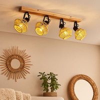 Spotleiste Spotlampe Deckenleuchte Holzoptik Hanfseil Spots Schwenkbar 4-Flammig
