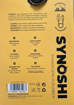 Synoshi Electric Spin Scrubber, 3 Reinigungsköpfe | kabellose, wiederaufladbare Bürste