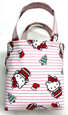 Handmade Fabric Lined Mini Tote Bag/Gift Bag White Hello Kitty Christmas Bag