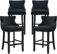 Counter Height Bar Stools Set of 4 Velvet Low Back Nailhead Trim Black