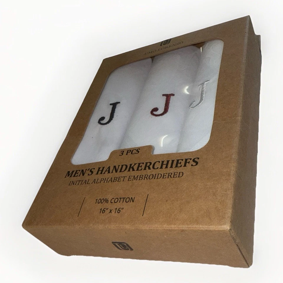 Embroidered “J” 3-Pack Handkerchief Set New - Image 2 of 3