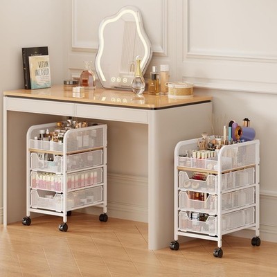 Rolling 4-Tier Narrow Floor Makeup Cart Organizer with 3 Drawers