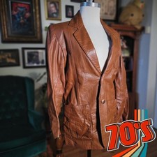 Vintage 70s Michel Lazarin for Roos Atkins Mens Leather Blazer Jacket Brown