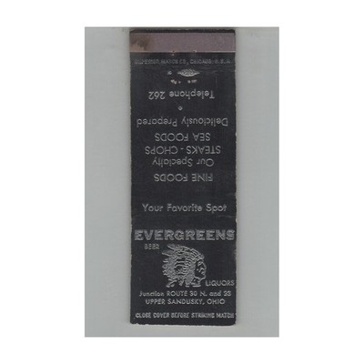 Matchbook Cover Evergreens Restaurant Upper Sandusky OH