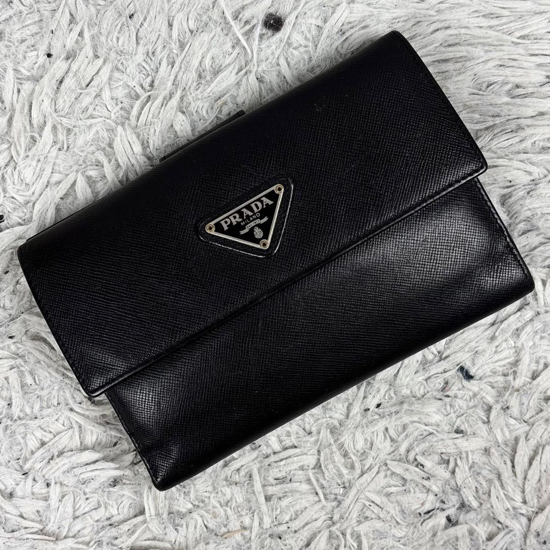 PRADA Saffiano Leather Compact Bifold Wallet Triangle Logo Black 4.3x6.3x0.8" thumbnail 15