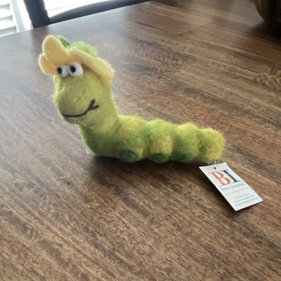 Boston International Felted Wool Caterpillar Stuffed Animal Green Yellow Small