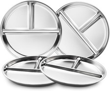 Stainless Steel Kids Plates Set of 4, 9" Portion Control Plates Divided Plate