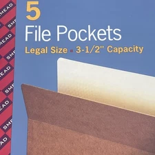 5 Smead Expandable File Pockets - Legal 8.5" x 14" 3,50 Inch Capacity