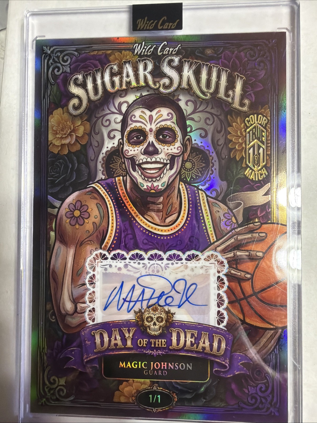 Magic Johnson Color Match True 1/1 Auto Wild Card Day Of The Dead