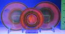 VTG Akro Agate Childs Stippled Band Topaz 2 Plates  Saucer Set Cadmium It Glows