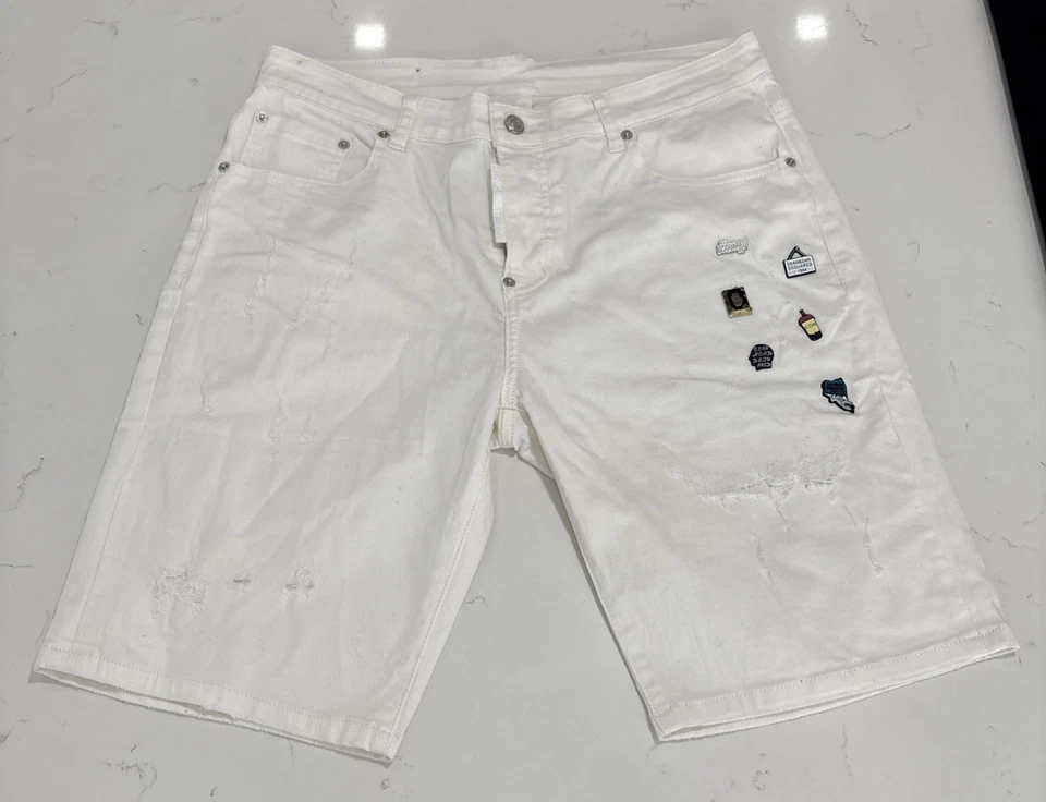 Pantalones Cortos Denim Blancos Para Hombre Dsquared2 Prendedores y Parches Hechos en Italia Talla 50 Nuevos con Etiquetas Foto 3 de 4