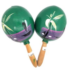 8" Hand Made Genuine Mexican Real Wooden Maracas Pack of 2  Green Green