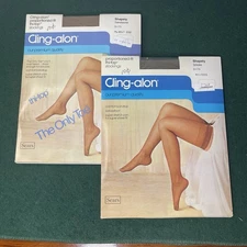 LOT OF 2 SEARS VTG Cling-alon thi-top Stockings (SIZE Shapely) Smoke/Sandstone