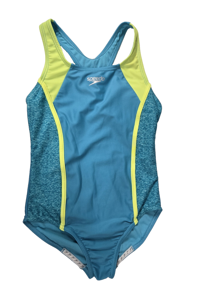 Speedo Girls Swimsuit Razorback Splice Aqua and Green Anti Pilling