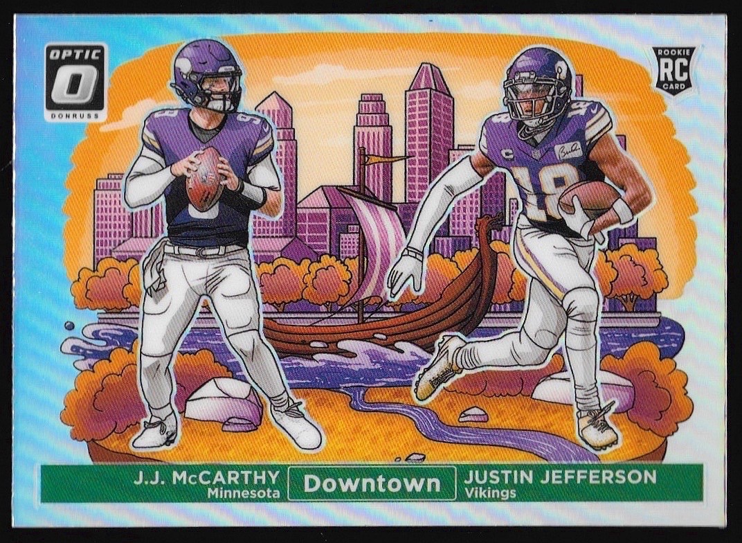 2024 Donruss Optic #9 JJ McCarthy Justin Jefferson Dual Downtown RC Vikings SSP