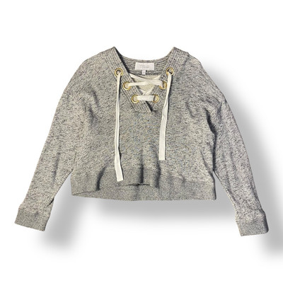 Derek Lam 10 Crosby Gray Melange Cotton V Neck Lace Up Crop Sweater Size 6