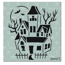 Haunted House Stencil Halloween Pumpkin Carving Reusable Painting 5.75x6 In